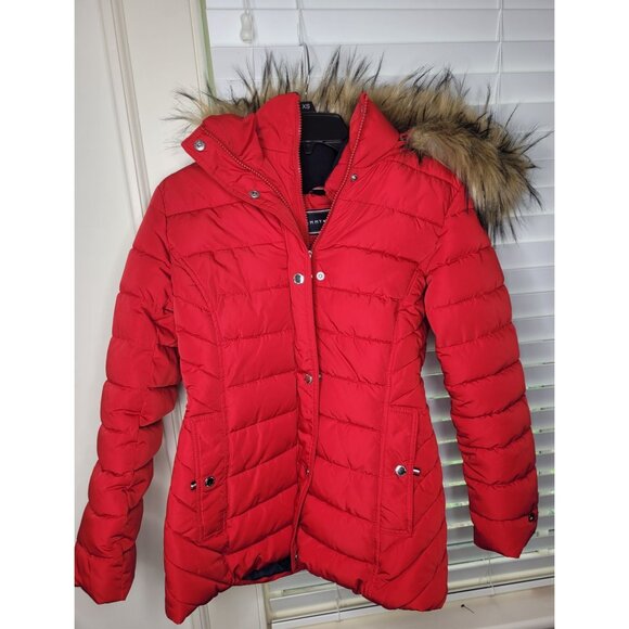 Tommy Hilfiger Jackets & Blazers - Tommy Hilfiger Womens Faux Fur Puffer Jacket Hood Removable Red PXS Snow Ski